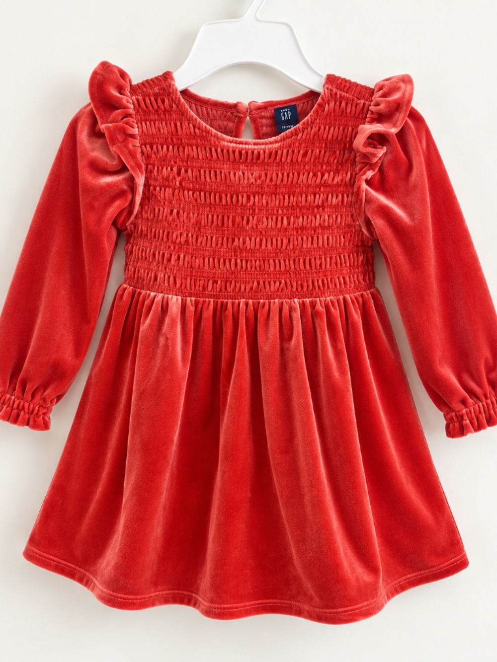 Old Navy Baby Red Velvet Smocked Holiday Dress – 12–18 Months